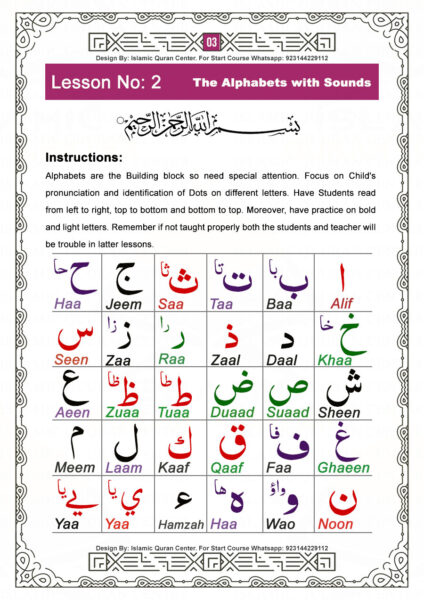 03-Page Noorani Qaida Lesson Chapter 2 (Two) The Alphabets with Sounds Online
